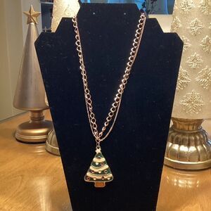 Wallace Silversmith’s Brand Goldtone Enameled Christmas Tree Pendant with Chains